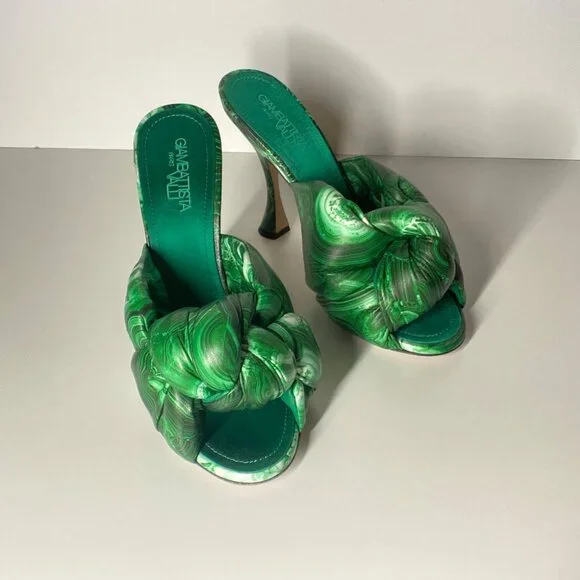 GIAMBATTISTAVALLI Maxi Green Marble Knot Mules Women's Heel Sandals Si…